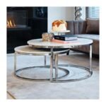 2 Tables Basses Rondes Inox et MDF Style Moderne