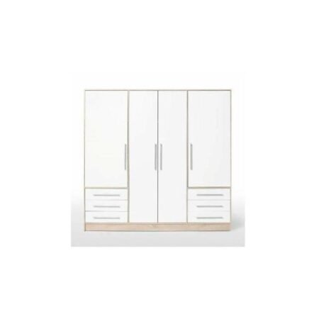 Armoire Jupiter 4 Portes Chêne et Blanc L206 x P60 x H200 cm