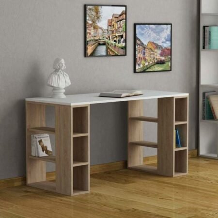 Bureau Junior - 120*75*50 cm - Bois MDF Stratifié - Blanc et Chêne Sonoma