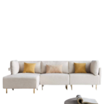 Canapé d'Angle avec Pouf - Beige
