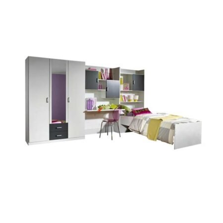 Chambre à Coucher pour Enfant Armoire 3 Portes - Bois MDF Stratifié - Gris et Blanc
