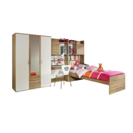 Chambre à Coucher pour Enfant - Bois MDF Stratifié - Chêne, Blanc