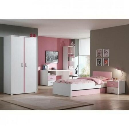 Chambre à Coucher pour Enfant - Bois MDF Stratifié - Blanc, Rose Bébé