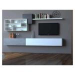Living TV - MDF Stratifié - 200x30x32cm - Blanc & Gris