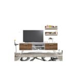 Meuble TV Dora - 150*45*35 cm - Bois MDF Stratifiée - Blanc, Marron