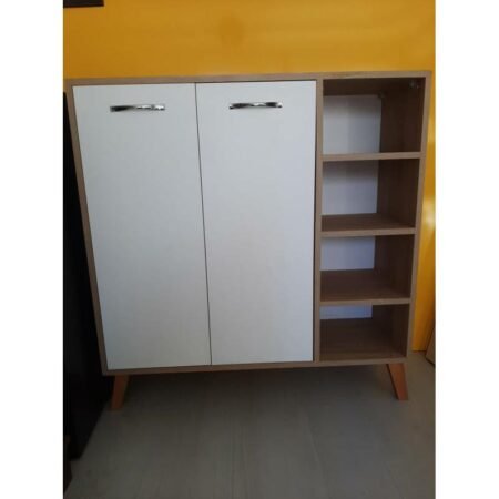 Porte Chaussures - 100*115*35 cm - Bois MDF Stratifié - Blanc, Chêne