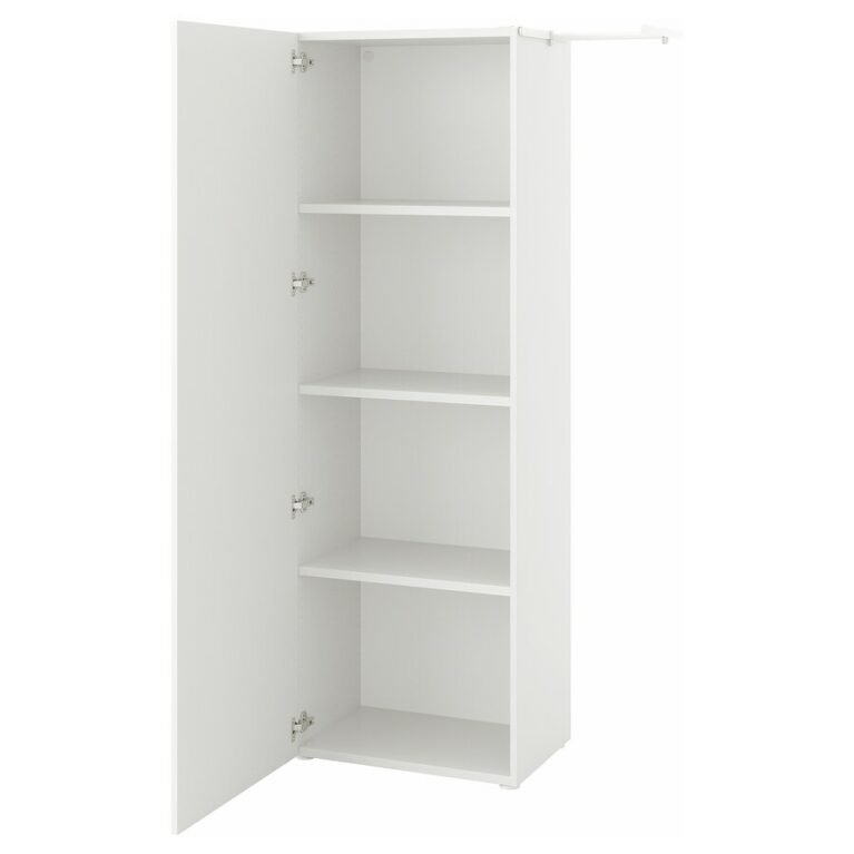 Armoire de rangement avec 4 étagères, 1 porte, et une barre de penderie pour les manteaux et robes