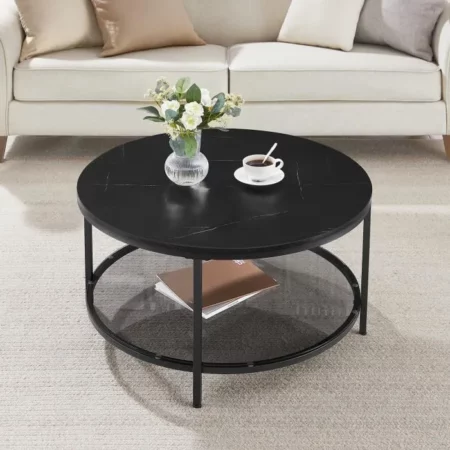 table basse au style marbré avec un support en verre