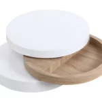Table basse pivotante ronde avec 1 niche en MDF - Blanc et beige bois